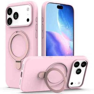 For iPhone 17 Pro Max Liquid Silicone MagSafe Magnetic Phone Case with Ring Holder(Grey Pink)