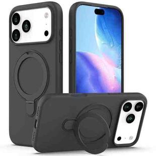 For iPhone 17 Pro Max Liquid Silicone MagSafe Magnetic Phone Case with Ring Holder(Carbon Black)