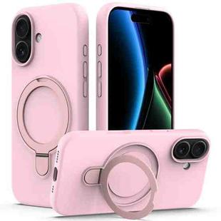 For iPhone 17 Liquid Silicone MagSafe Magnetic Phone Case with Ring Holder(Grey Pink)