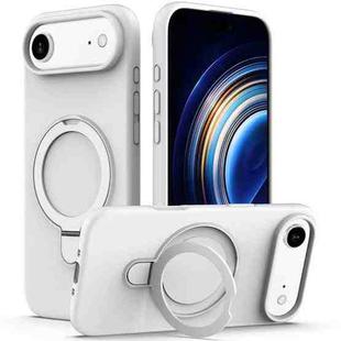 For iPhone Air Liquid Silicone MagSafe Magnetic Phone Case with Ring Holder(White)