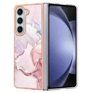 For Samsung Galaxy Z Fold5 5G Electroplating Marble Dual-side IMD Phone Case(Rose Gold 005)