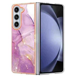 For Samsung Galaxy Z Fold5 5G Electroplating Marble Dual-side IMD Phone Case(Purple 001)