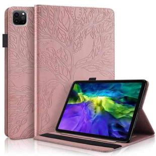 For iPad Pro 12.9 2022 / 2021 / 2020 Life Tree Series Horizontal Flip Leather Tablet Case(Rose Gold)