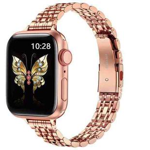 For Apple Watch SE 2023 44mm Slim Seven Bead Slingshot Buckle Metal Watch Band(Rose Gold)
