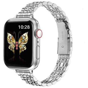 For Apple Watch Series 8 45mm Slim Seven Bead Slingshot Buckle Metal Watch Band(Silver)