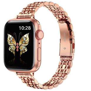 For Apple Watch SE 2022 44mm Slim Seven Bead Slingshot Buckle Metal Watch Band(Rose Gold)