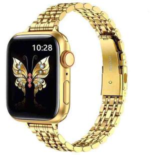For Apple Watch Series 5 44mm Slim Seven Bead Slingshot Buckle Metal Watch Band(Gold)