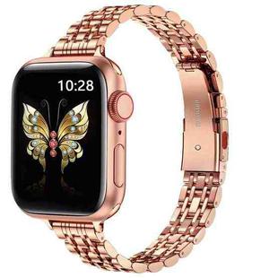 For Apple Watch 42mm Slim Seven Bead Slingshot Buckle Metal Watch Band(Rose Gold)