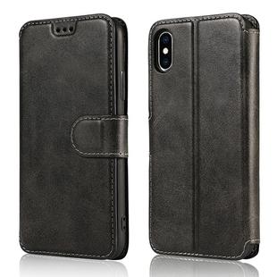 For iPhone X / XS Calf Texture Magnetic Buckle Horizontal Flip Leather Case with Holder & Card Slots & Wallet & Photo Frame(Black)