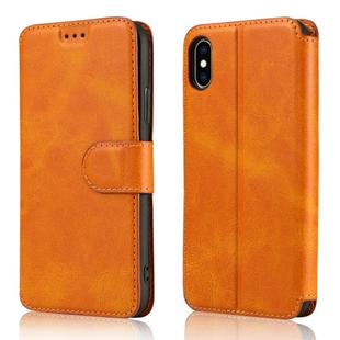 For iPhone X / XS Calf Texture Magnetic Buckle Horizontal Flip Leather Case with Holder & Card Slots & Wallet & Photo Frame(Khaki)
