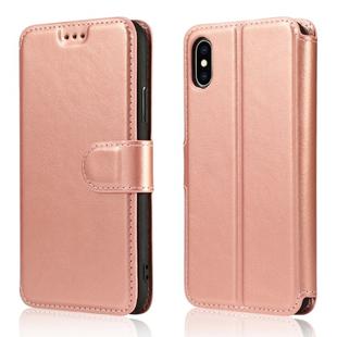For iPhone X / XS Calf Texture Magnetic Buckle Horizontal Flip Leather Case with Holder & Card Slots & Wallet & Photo Frame(Rose Gold)