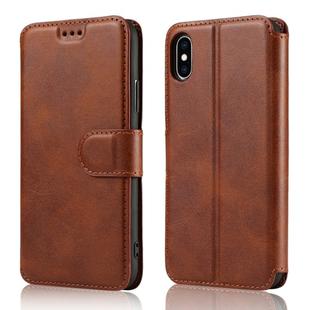For iPhone X / XS Calf Texture Magnetic Buckle Horizontal Flip Leather Case with Holder & Card Slots & Wallet & Photo Frame(Brown)