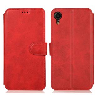 For iPhone XR Calf Texture Magnetic Buckle Horizontal Flip Leather Case with Holder & Card Slots & Wallet & Photo Frame(Red)