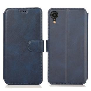 For iPhone XR Calf Texture Magnetic Buckle Horizontal Flip Leather Case with Holder & Card Slots & Wallet & Photo Frame(Blue)