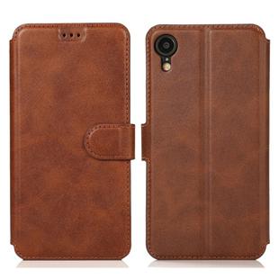 For iPhone XR Calf Texture Magnetic Buckle Horizontal Flip Leather Case with Holder & Card Slots & Wallet & Photo Frame(Brown)