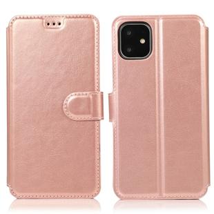 For iPhone 12 / 12 Pro Calf Texture Magnetic Buckle Horizontal Flip Leather Case with Holder & Card Slots & Wallet & Photo Frame(Rose Gold)