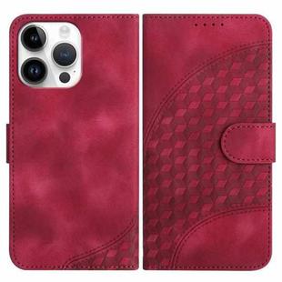 For iPhone 15 Pro Max YX0060 Elephant Head Embossed Phone Leather Case with Lanyard(Rose Red)