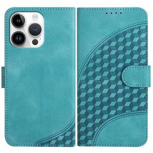 For iPhone 15 Pro Max YX0060 Elephant Head Embossed Phone Leather Case with Lanyard(Light Blue)