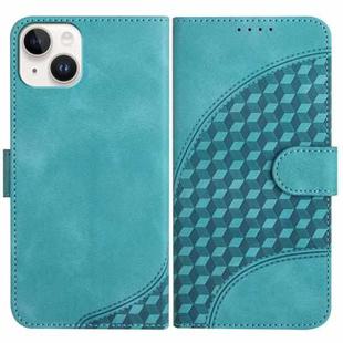 For iPhone 15 Plus YX0060 Elephant Head Embossed Phone Leather Case with Lanyard(Light Blue)