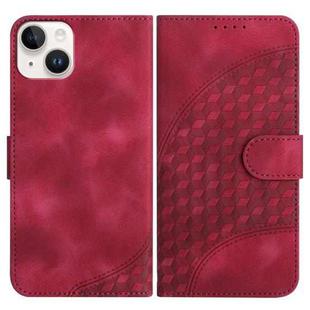 For iPhone 14 Plus YX0060 Elephant Head Embossed Phone Leather Case with Lanyard(Rose Red)