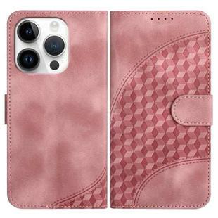 For iPhone 14 Pro YX0060 Elephant Head Embossed Phone Leather Case with Lanyard(Pink)