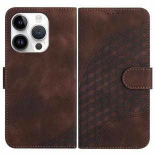 For iPhone 14 Pro YX0060 Elephant Head Embossed Phone Leather Case with Lanyard(Coffee)