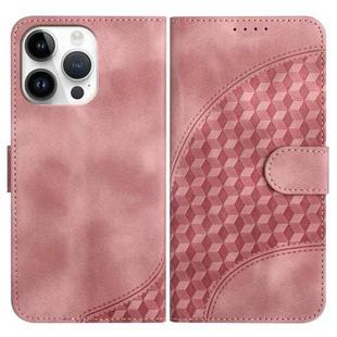 For iPhone 14 Pro Max YX0060 Elephant Head Embossed Phone Leather Case with Lanyard(Pink)