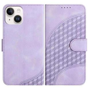 For iPhone 13 YX0060 Elephant Head Embossed Phone Leather Case with Lanyard(Light Purple)