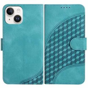 For iPhone 13 YX0060 Elephant Head Embossed Phone Leather Case with Lanyard(Light Blue)