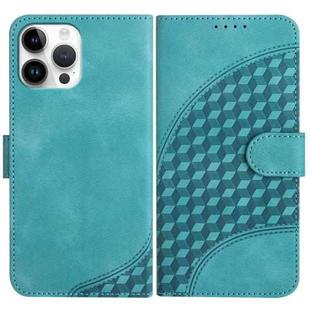 For iPhone 12 Pro Max YX0060 Elephant Head Embossed Phone Leather Case with Lanyard(Light Blue)