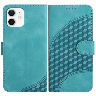 For iPhone 12 mini YX0060 Elephant Head Embossed Phone Leather Case with Lanyard(Light Blue)