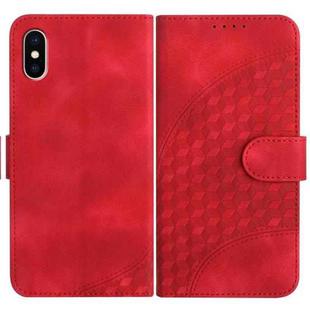 For iPhone XS / X YX0060 Elephant Head Embossed Phone Leather Case with Lanyard(Red)