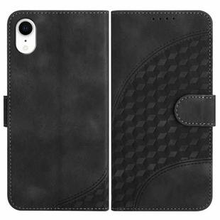 For iPhone XR YX0060 Elephant Head Embossed Phone Leather Case with Lanyard(Black)