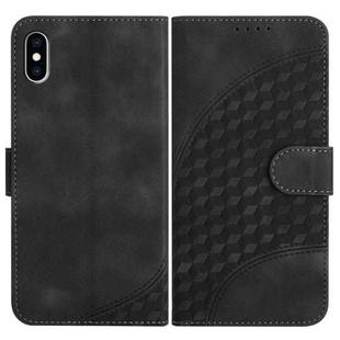 For iPhone XS Max YX0060 Elephant Head Embossed Phone Leather Case with Lanyard(Black)