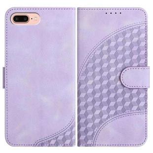 For iPhone 8 Plus / 7 Plus YX0060 Elephant Head Embossed Phone Leather Case with Lanyard(Light Purple)