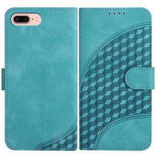 For iPhone 8 Plus / 7 Plus YX0060 Elephant Head Embossed Phone Leather Case with Lanyard(Light Blue)