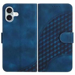 For iPhone 16 Plus YX0060 Elephant Head Embossed Phone Leather Case with Lanyard(Royal Blue)