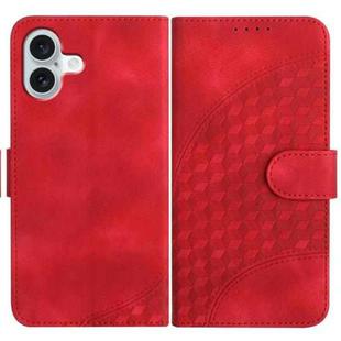 For iPhone 16 Plus YX0060 Elephant Head Embossed Phone Leather Case with Lanyard(Red)