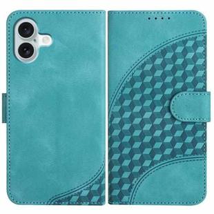 For iPhone 16 Plus YX0060 Elephant Head Embossed Phone Leather Case with Lanyard(Light Blue)