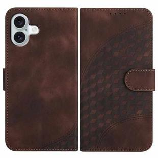 For iPhone 16 Plus YX0060 Elephant Head Embossed Phone Leather Case with Lanyard(Coffee)