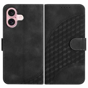For iPhone 16 YX0060 Elephant Head Embossed Phone Leather Case with Lanyard(Black)