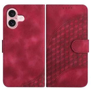 For iPhone 16 YX0060 Elephant Head Embossed Phone Leather Case with Lanyard(Rose Red)
