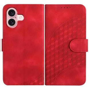 For iPhone 16 YX0060 Elephant Head Embossed Phone Leather Case with Lanyard(Red)