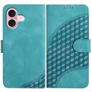 For iPhone 16 YX0060 Elephant Head Embossed Phone Leather Case with Lanyard(Light Blue)