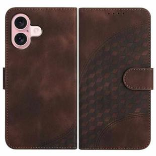 For iPhone 16 YX0060 Elephant Head Embossed Phone Leather Case with Lanyard(Coffee)