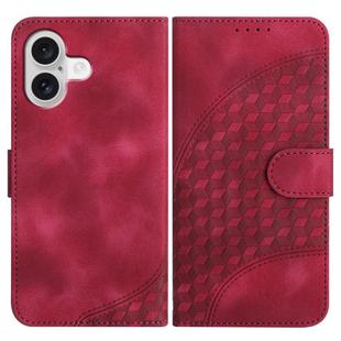 For iPhone 17 YX0060 Elephant Head Embossed Phone Leather Case with Lanyard(Rose Red)