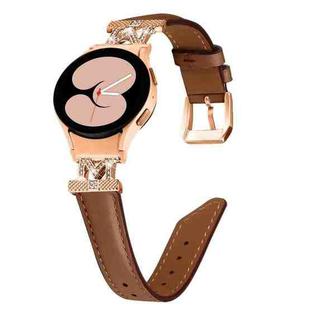 For Samsung Galaxy Watch6 / 6 Classic M Letter D-shaped Twill Leather Watch Band(Rose Gold Brown)