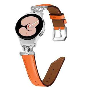 For Samsung Galaxy Watch6 / 6 Classic M Letter D-shaped Twill Leather Watch Band(Silver Orange)