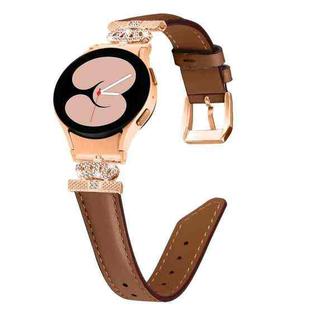 For Samsung Galaxy Watch6 / 6 Classic Crown D-shaped Twill Leather Watch Band(Rose Gold Brown)