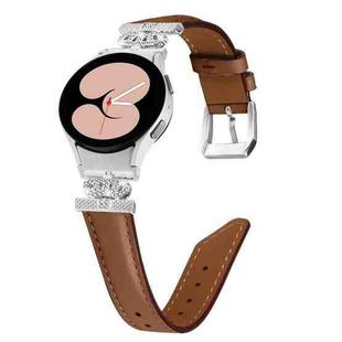 For Samsung Galaxy Watch6 / 6 Classic Crown D-shaped Twill Leather Watch Band(Silver Brown)